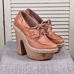 Be & D Platform Leather and Wood Loafer Heels Studded Women’s Size US 6 / EU 36